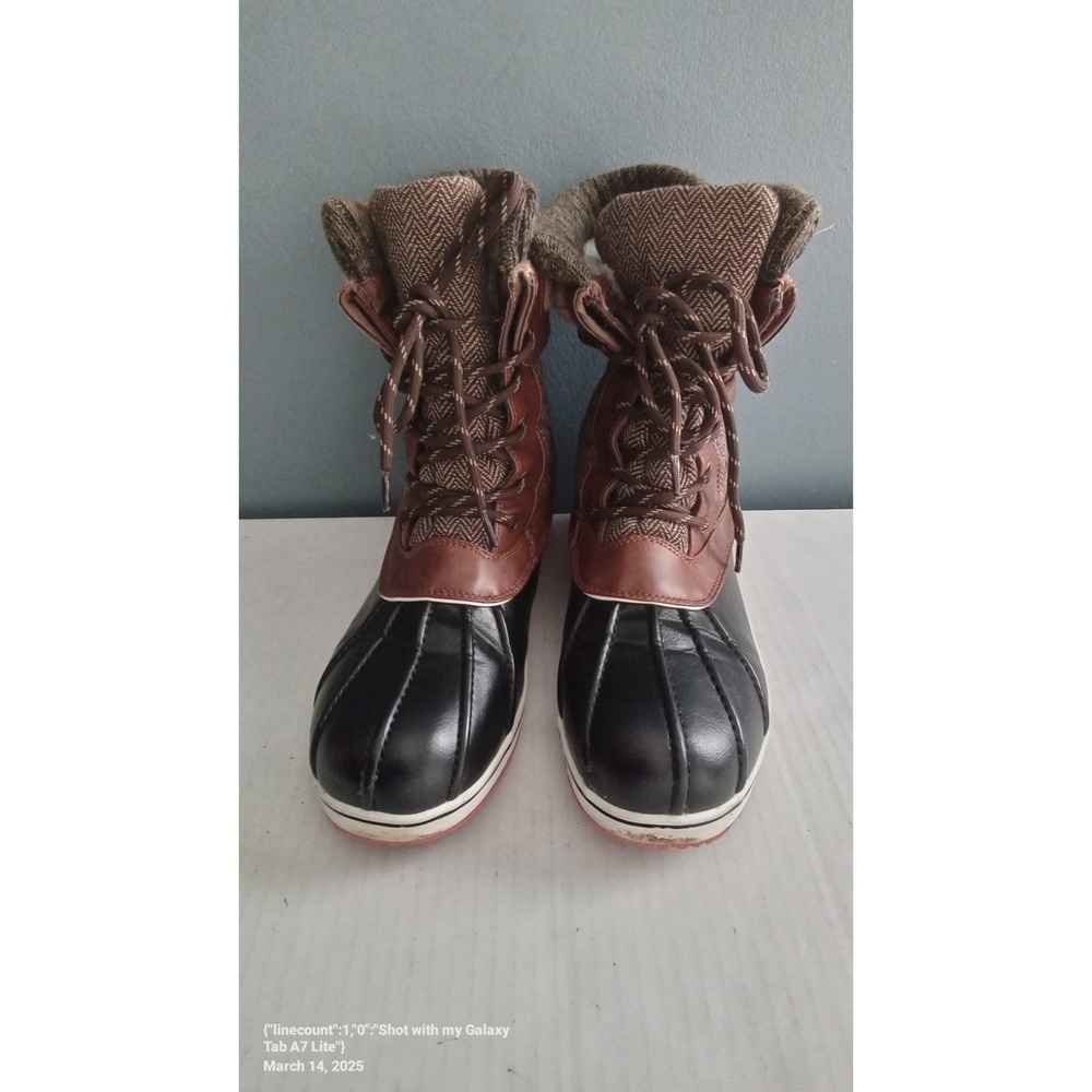 Duck Boots Waterproof Winter Snow Boots Herringbone Cuff Lace Up
